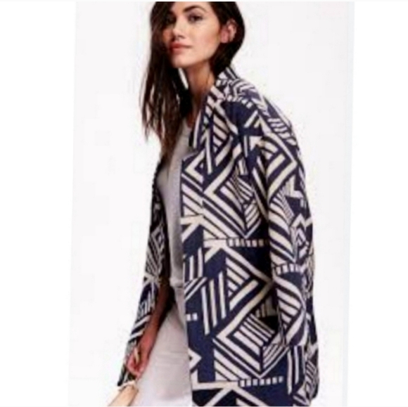 Old Navy Open Front Geometric Patterned Coat Navy Tan Medium - Picture 1 of 12